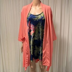 Coral Kimono and Navy Floral Dress Set